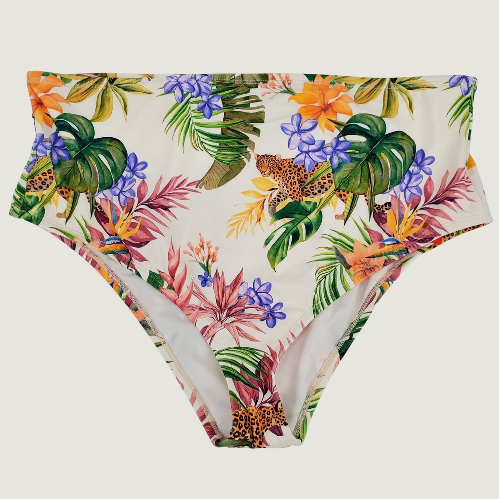 Sofia by Sofia Vergara‎ Exotic Jungle High Waist Cheeky Swim Bottom 1X Lined New